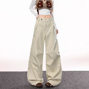 美式复古cleanfit直筒多口袋工装牛仔裤男女潮牌痞帅街头褶皱长裤
