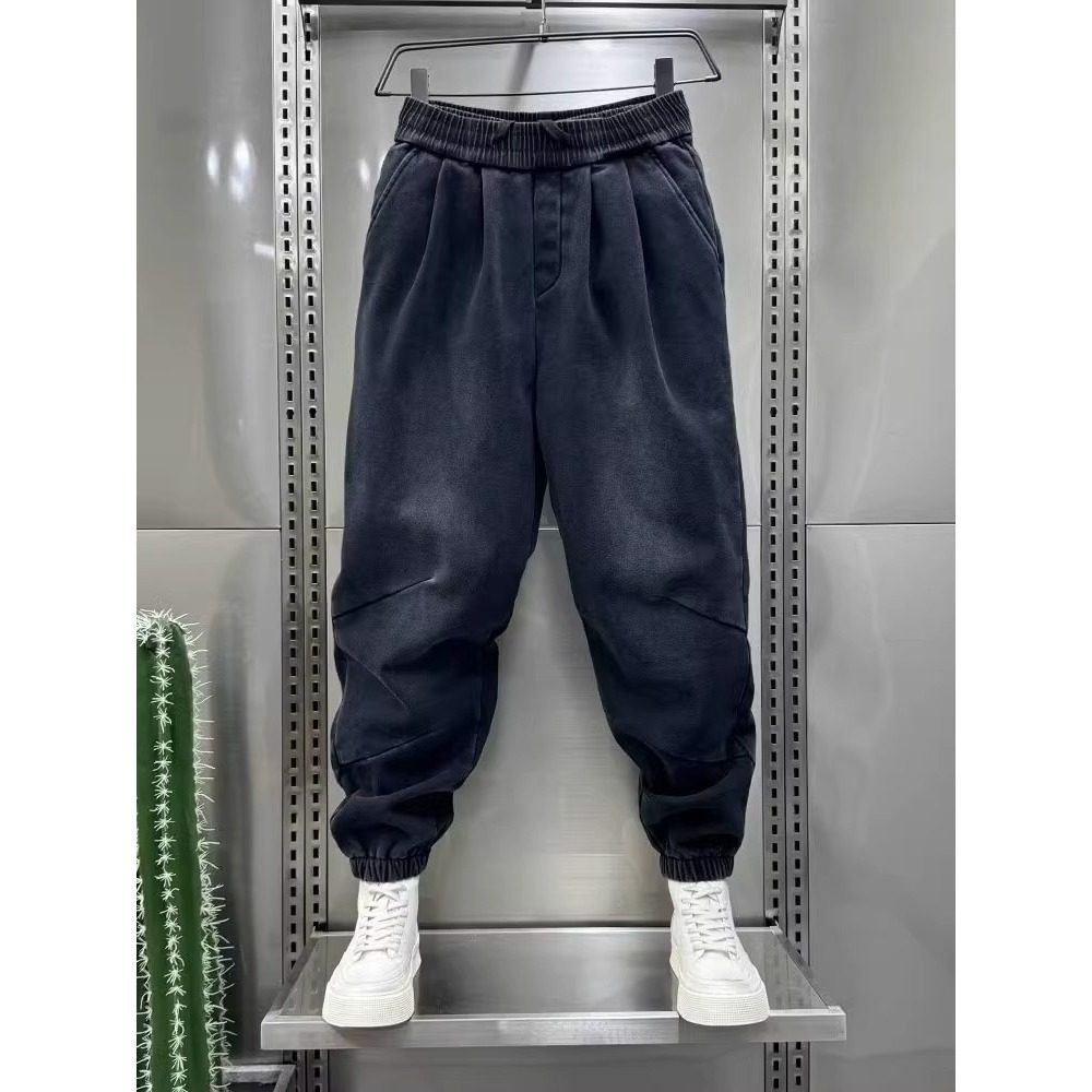 裤子男宽松牛仔裤男款九分裤阔腿潮牌男裤百搭哈伦裤工装束脚裤男