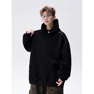 校园风纽扣连帽卫衣男女春秋季 美式 潮牌宽松重磅外套 官 2505