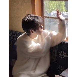 毛衣男女加厚圆领纯色针织衫 宽松套头情侣外套潮流 软糯慵懒风美式