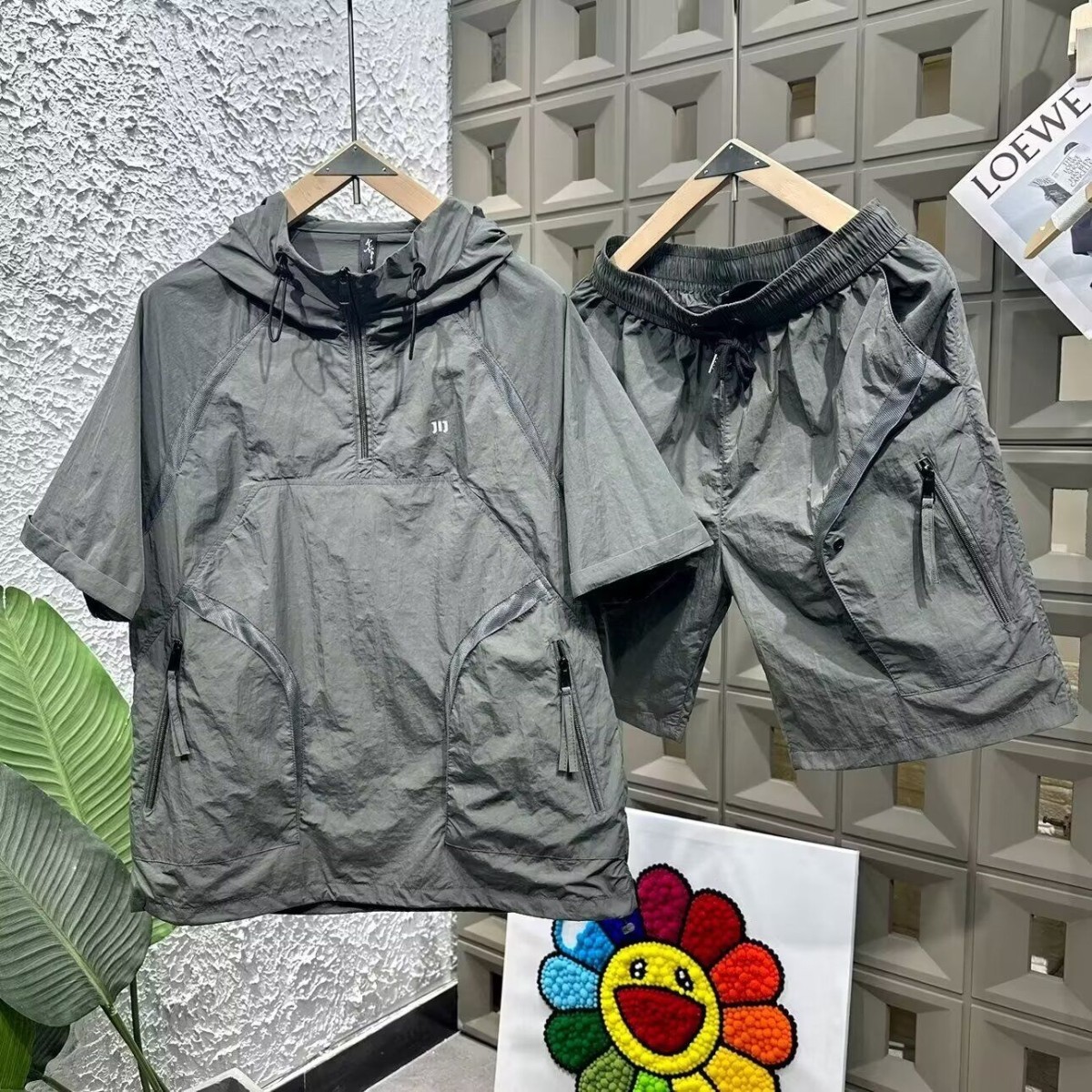 2025夏季套头连帽上衣男士套装速干轻薄短袖宽松透气短裤两件套潮,男装,休闲运动套装,淘宝优惠券,粉丝福利购,淘宝优惠卷