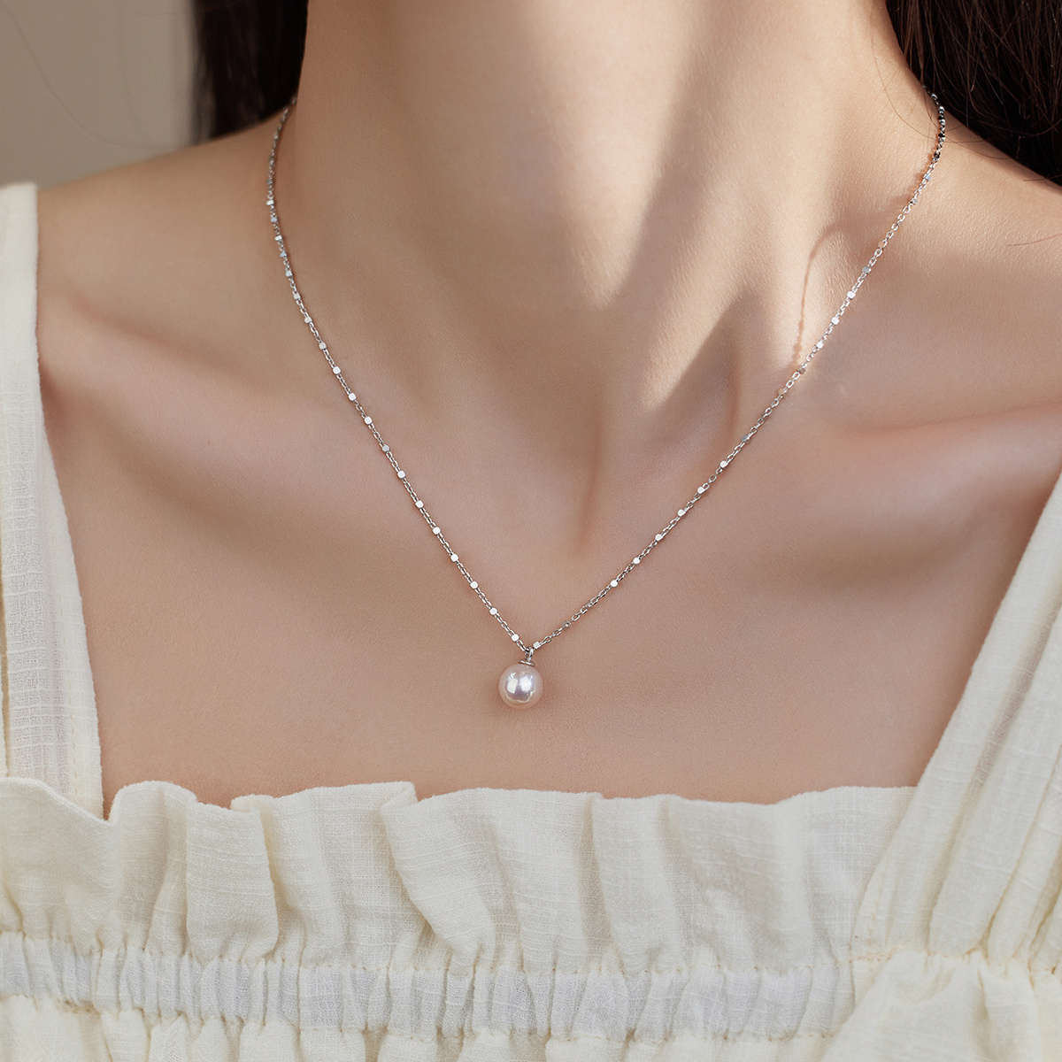 极简风单颗小灯泡天然珍珠项链