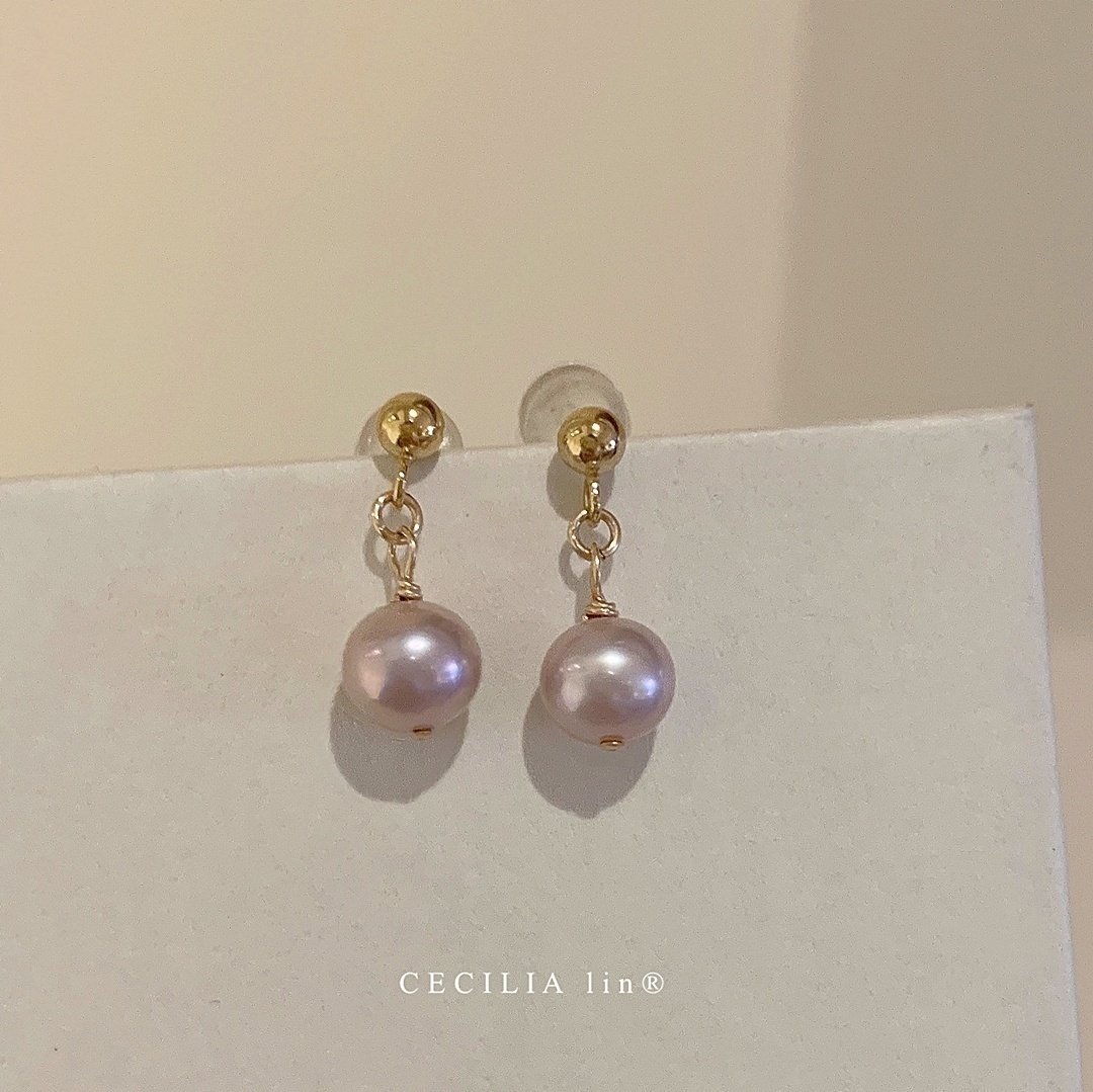 赛赛莉安温柔紫天然珍珠耳环耳夹