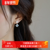 赛赛莉安天然淡水珍珠四叶草海蓝宝S925纯银轻奢气质小众设计耳环