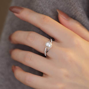 赛赛莉安施家珍珠戒指S925纯银简约气质百搭个性 小众设计ins叠戴