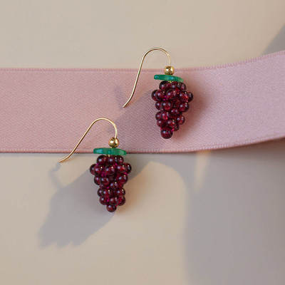 原创设计天然石榴石红葡萄耳环
