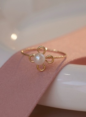 特价天然珍珠四叶草手作戒指