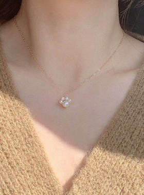 CECILIA原创小猫爪天然珍珠14K包金锁骨项链简约个性气质百搭送礼