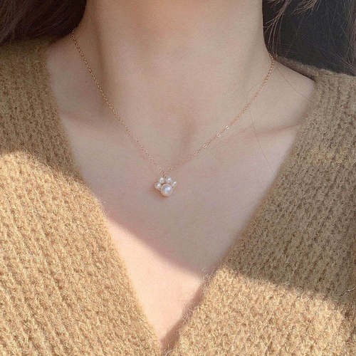 赛赛莉安气质简约小猫爪珍珠项链