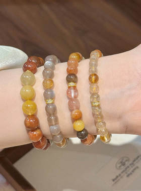 赛赛莉安设计简约橙色月光石黄水晶金发晶福禄寿手串彩色中式手链