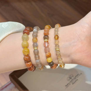 赛赛莉安设计简约橙色月光石黄水晶金发晶福禄寿手串彩色中式 手链