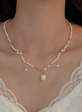 原创天然珍珠设计感锁骨项链
