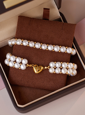 原创爱心扣天然珍珠磁吸扣手链