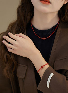 赛赛莉安简约气质新年红玛瑙项链手链套链女友妈妈礼物节日气质