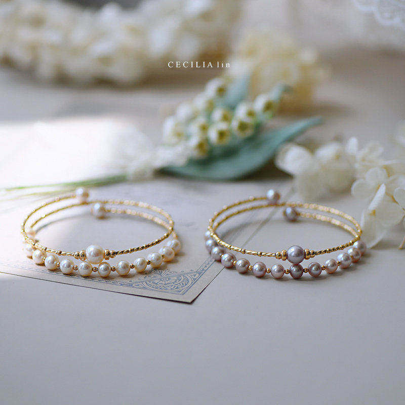赛赛莉安高级感天然淡水珍珠14K包金手镯双层小众设计ins网红手链