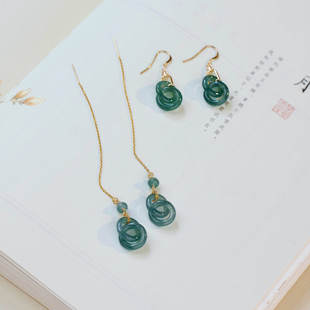 赛赛莉安天然翡翠环环相扣14K包金耳线耳环陈都灵同款生日礼物女