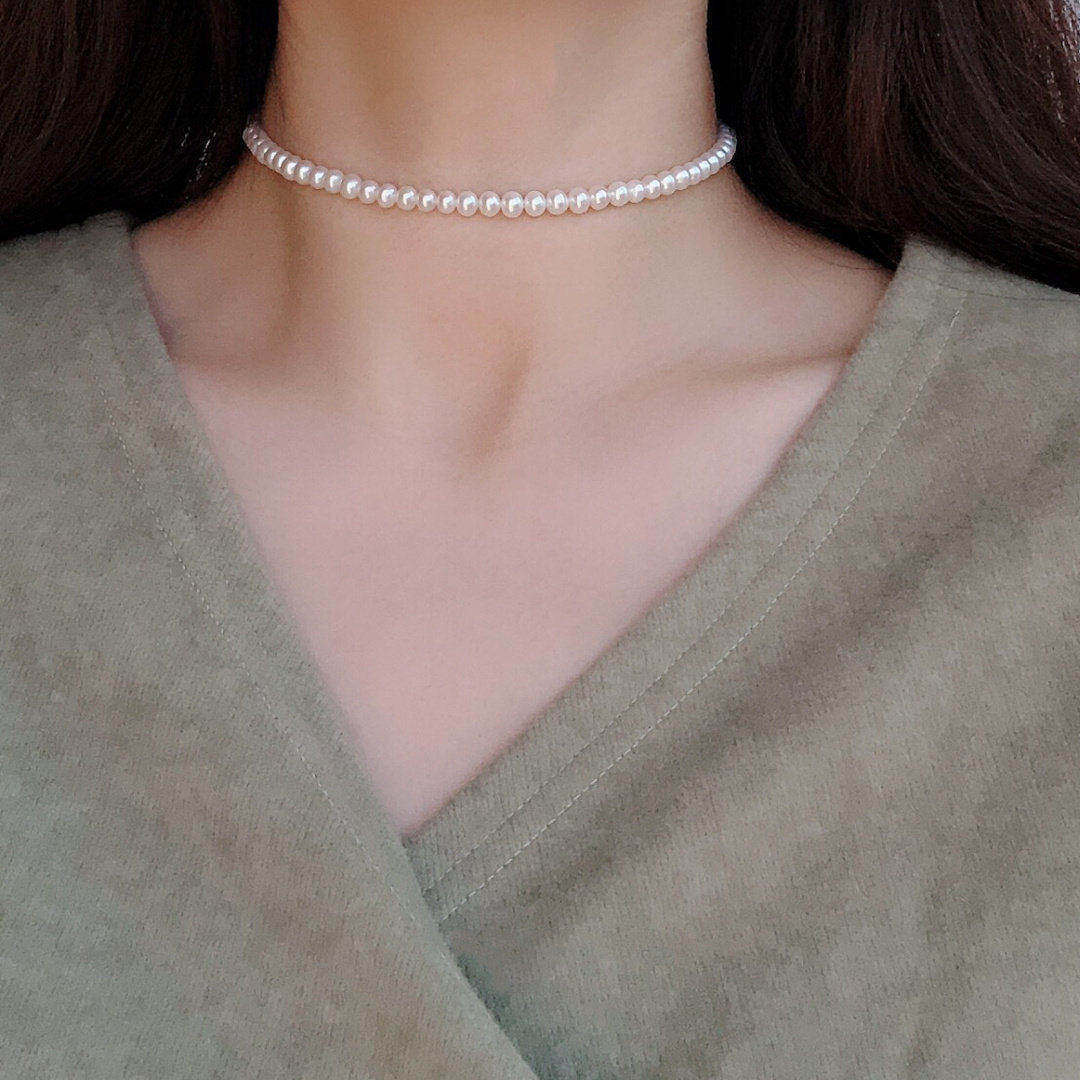 CECILIA经典赫本款光泽天然小珍珠14k包金项链锁骨链气质chocker