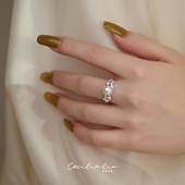 赛赛莉安蕾丝珍珠S925纯银戒指环小众高级感冷淡风可调节个性 气质