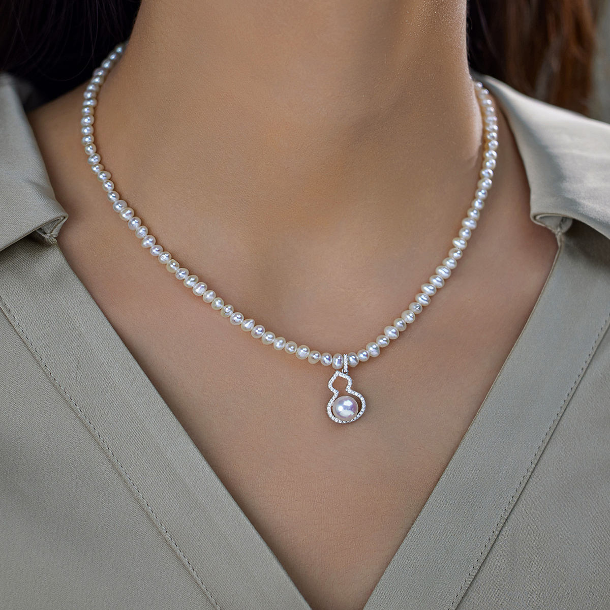 赛赛莉安天然淡水珍珠葫芦S925纯银项链简约气质轻奢高级感通勤女