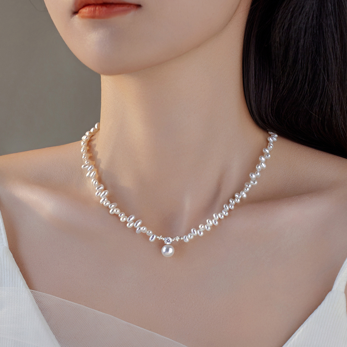 赛赛莉安原创戴妃款天然淡水珍珠s925纯银锁骨项链网红轻奢气质女