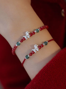 马年S999足银纯银帝王砂红绳新中式手串手链轻奢气质新年红礼物女