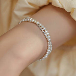 赛赛莉安冷淡风碎银子珍珠双层叠戴手链超闪高级气质轻奢S925纯银