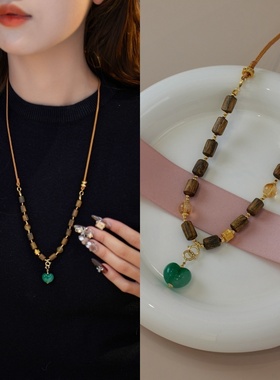 赛赛莉安原创设计屁桃爱心蜜蜡非洲翠奇楠沉香秋冬毛衣链长款项链