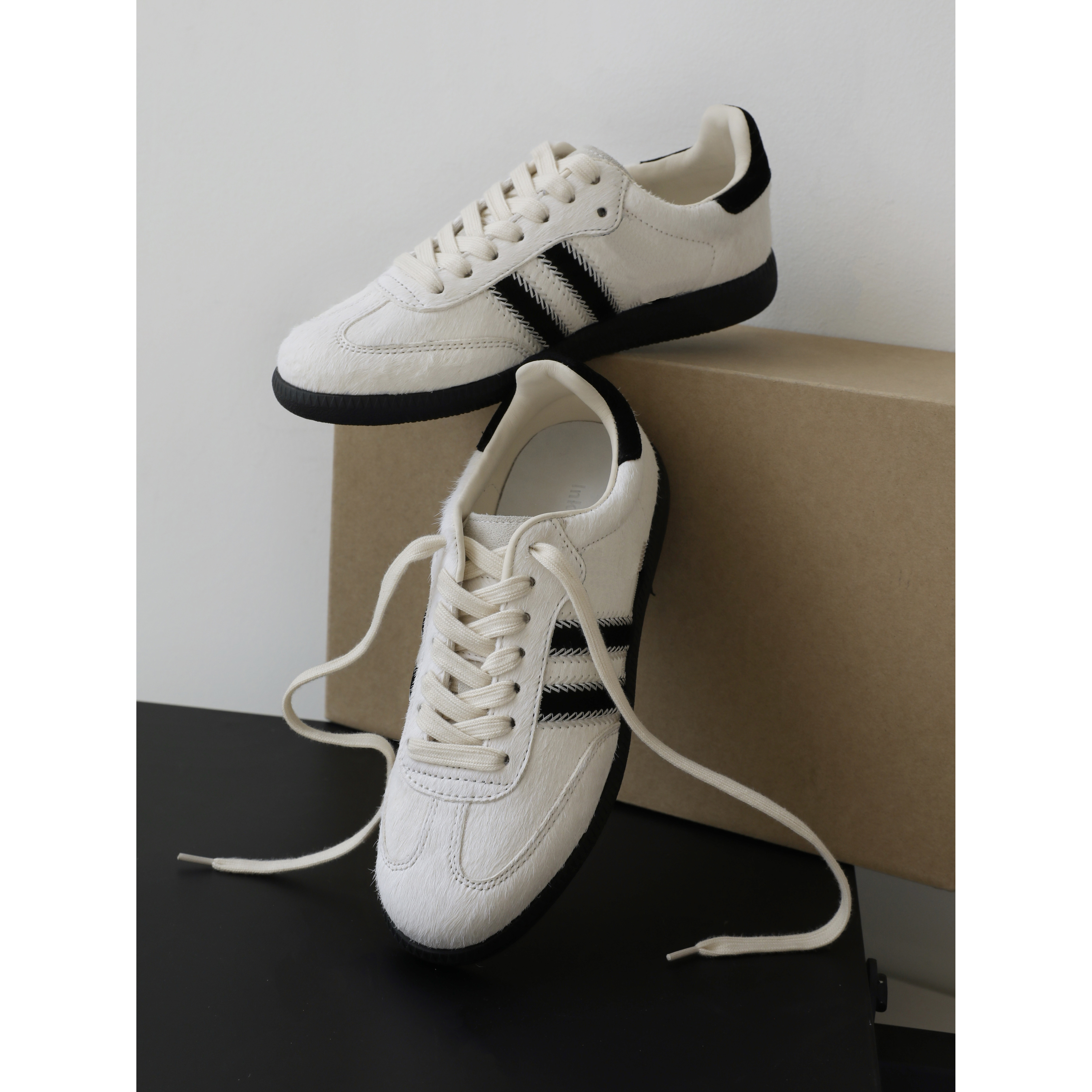 InkingPot彭姐 新款马毛复古德训鞋女真皮平底运动休闲板鞋小白鞋