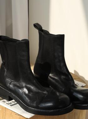 InkingPot彭姐 水洗里外全马皮一脚蹬圆头低跟瘦瘦靴切尔西短靴女