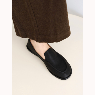 平底单鞋 女 女一脚蹬舒适懒人鞋 InkingPot彭姐复古row风真皮乐福鞋