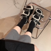 一字扣带皮毛一体保暖外穿平底毛毛凉鞋 InkingPot彭姐 秋冬新款 女