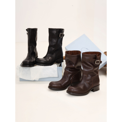 复古巴恩风马丁短靴女牛皮中筒靴
