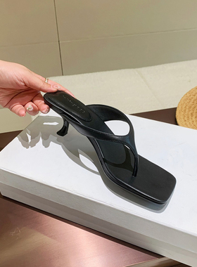 InkingPot彭姐 羊皮小猫跟凉鞋方头夹趾细高跟人字拖鞋2026年春夏