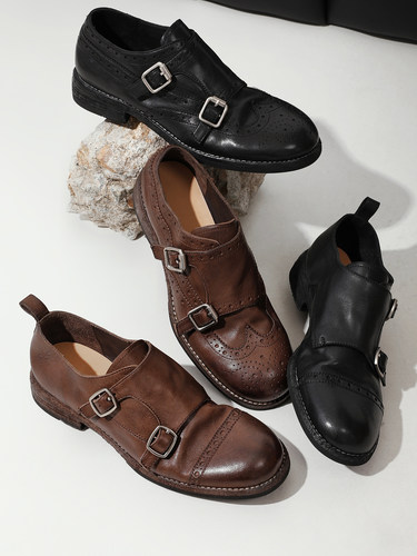 彭姐水洗马皮布洛克雕花小皮鞋女