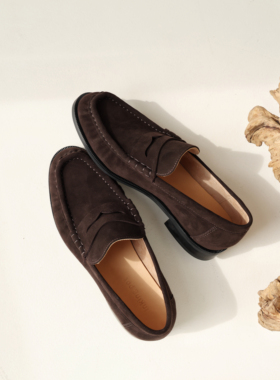 InkingPot彭姐 复古反绒皮软糯通勤乐福鞋女圆头平底百搭休闲单鞋