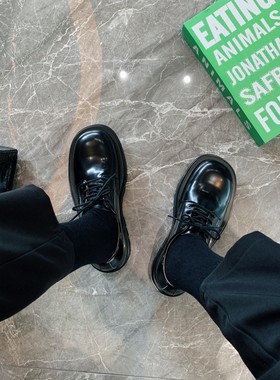 InkingPot 新款厚底松糕女皮鞋英伦学院风圆头系带复古大头鞋真皮