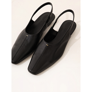 InkingPot彭姐 女低跟穆勒鞋 凉鞋 超舒适简约小牛皮黑色方头单鞋