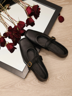 InkingPot彭姐 浅口平跟柔软羊皮平底单鞋 女鞋 一字带方头玛丽珍鞋