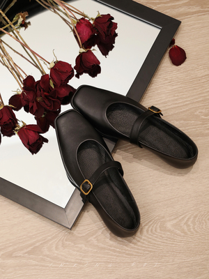 彭姐一字带方头玛丽珍鞋