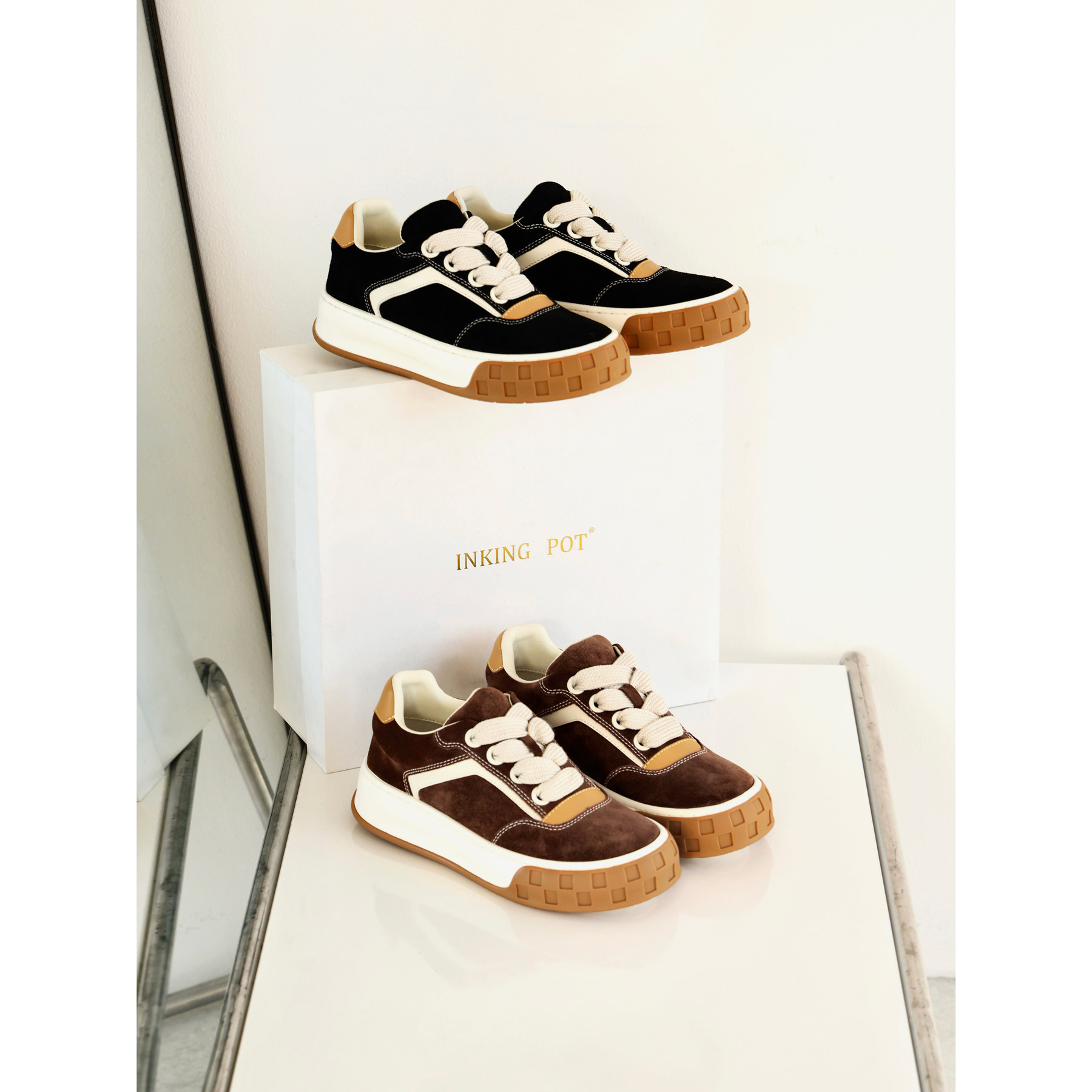 InkingPot彭姐 厚底增高撞色休闲板鞋女系带圆头舒适真皮女鞋新品,女鞋,休闲板鞋,淘宝优惠券,粉丝福利购,淘宝优惠卷