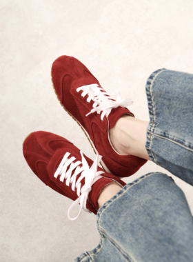 InkingPot彭姐 复古真皮平底德训鞋女舒适百搭休闲运动女鞋小白鞋