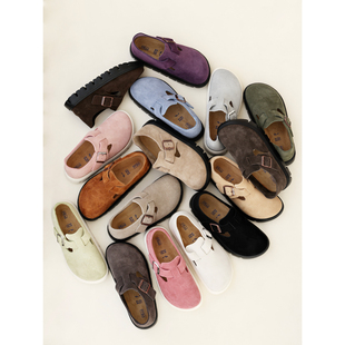 女牛皮绒面一脚蹬穆勒鞋 2026新 厚底百搭全包勃肯鞋 InkingPot彭姐