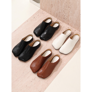 InkingPot彭姐 女外穿穆勒半拖鞋 平跟舒适女单鞋 真皮简约包头拖鞋