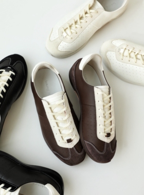 InkingPot彭姐 复古系带头层牛皮撞色芭蕾德训鞋休闲运动鞋女鞋
