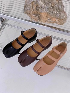 InkingPot彭姐 女平底浅口猪蹄鞋 羊皮分趾鞋 春夏 一字扣带玛丽珍鞋