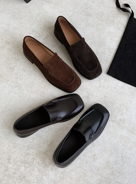 InkingPot彭姐 英伦风乐福鞋复古绒面平跟方头小皮鞋女一脚蹬单鞋