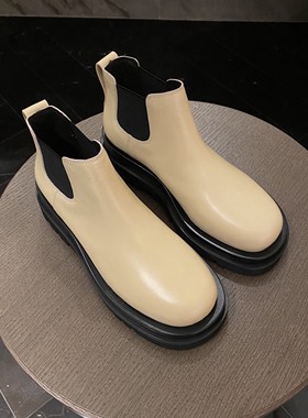 Inking Pot 彭姐新品切尔西短靴女真皮厚底及踝靴英伦风马丁靴潮