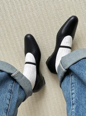 InkingPot彭姐法式ROW风复古一字带玛丽珍鞋浅口内增高圆头单鞋女