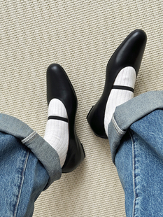 女 浅口内增高圆头单鞋 InkingPot彭姐法式 ROW风复古一字带玛丽珍鞋