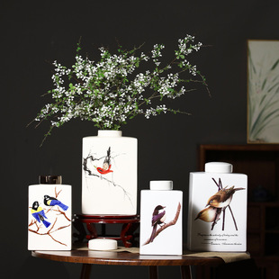 景德镇方形陶瓷罐摆件花瓶储物罐手绘陶瓷饰品摆件别墅花瓶摆件